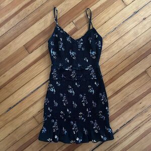 Abercrombie & Fitch Smocked Ruffled Black Floral Mini Dress Size S